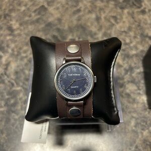 TokyoBay Quartz Watch with Leather Band and Blue Watchface.